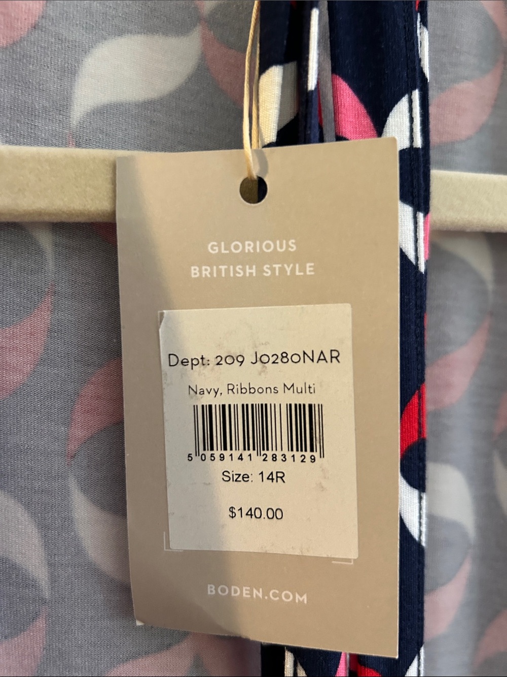 Boden Navy Dress with Pink, Red & White Wave Print - Picture 3 of 4